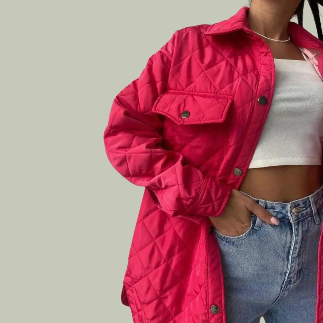 Elegant Padded Coat with Button Closure and Spacious Pockets - Perfect for Autumn