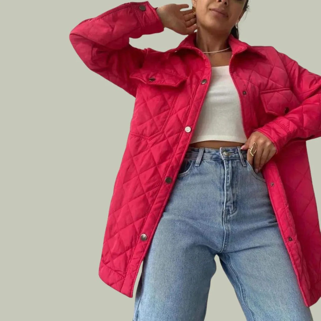 Elegant Padded Coat with Button Closure and Spacious Pockets - Perfect for Autumn