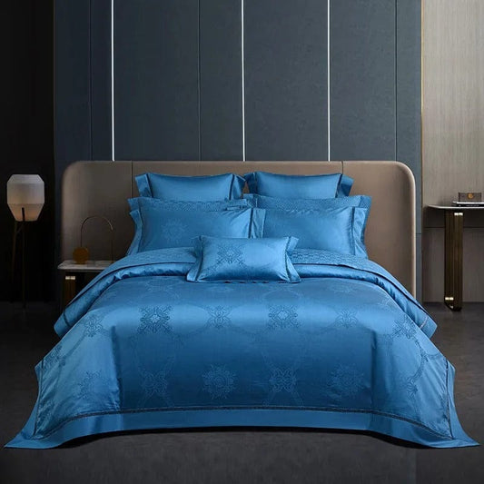 Luksusowy niebieski komplet poszwy na kołdrę z egipskiej bawełny – 200x230 cm z 2 eleganckimi poszewkami na poduszki