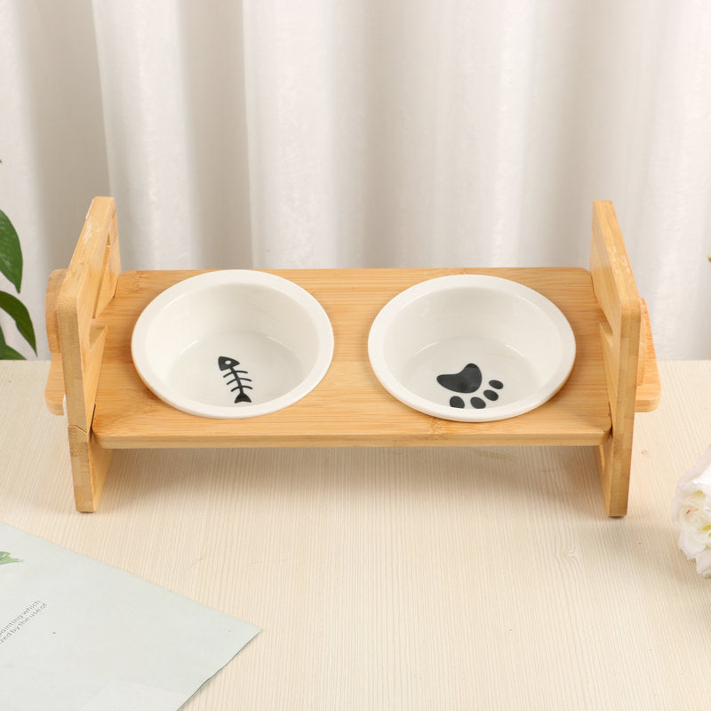 Zestaw do karmienia PawElegance Luxury Double z delikatnym bambusem i stalą nierdzewną dla zwierząt domowych