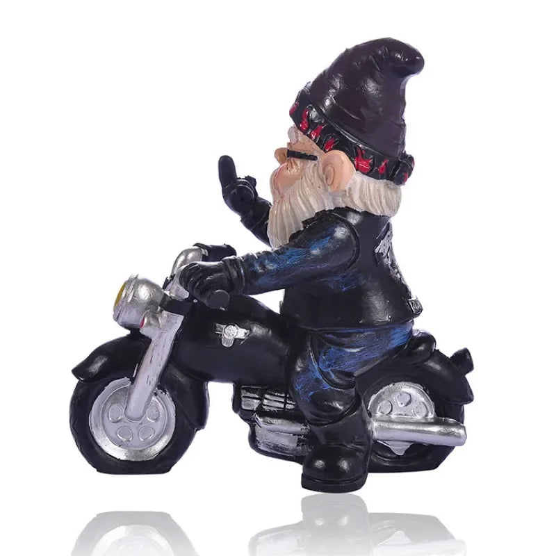 Calidora - Uroczy Krasnal na Motocyklu Figurka z Żywicy do Pięknej Dekoracji Ogrodu