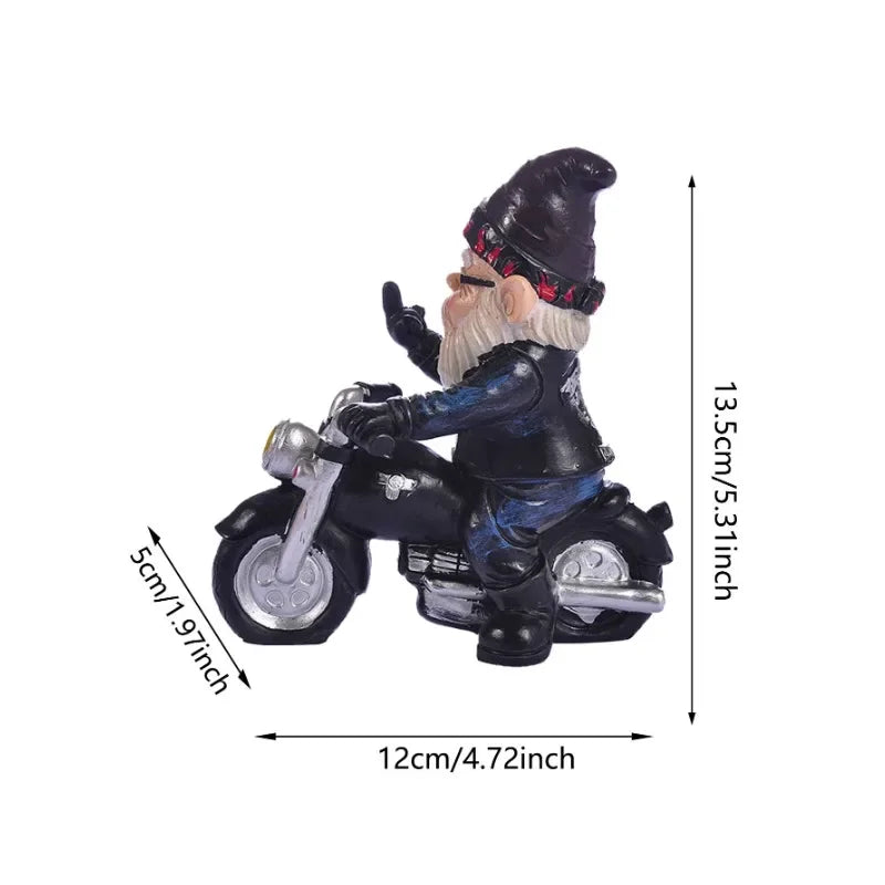 Calidora - Uroczy Krasnal na Motocyklu Figurka z Żywicy do Pięknej Dekoracji Ogrodu