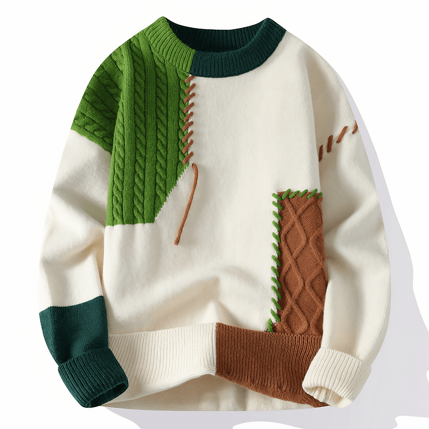 Albert - Stylish Modern Patchwork Sweater with Round Neck for a Trendy Look