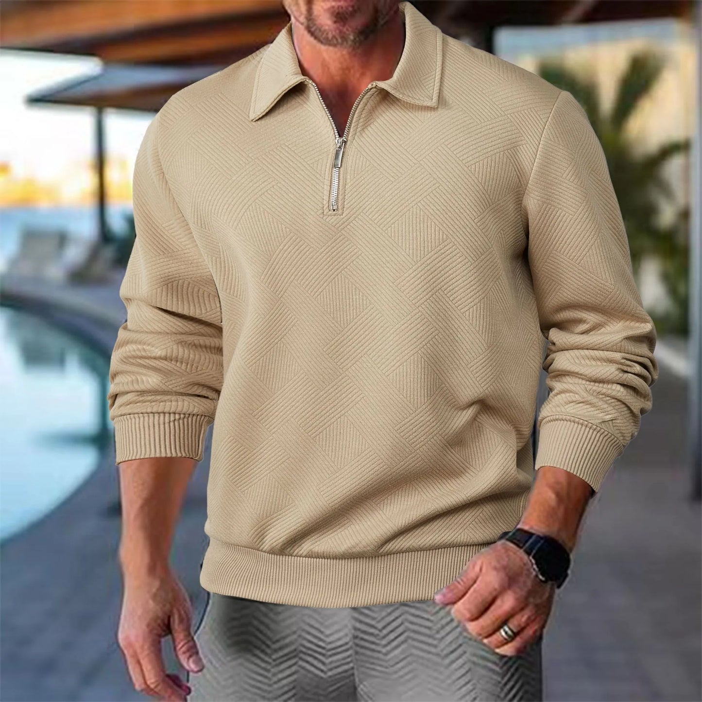 Bruno - Elegant Long-Sleeve Pullover with Practical Zipper Collar