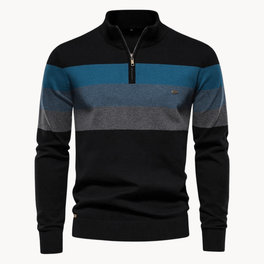 Fabian – Elegant striped knit sweater with practical quarter zipper