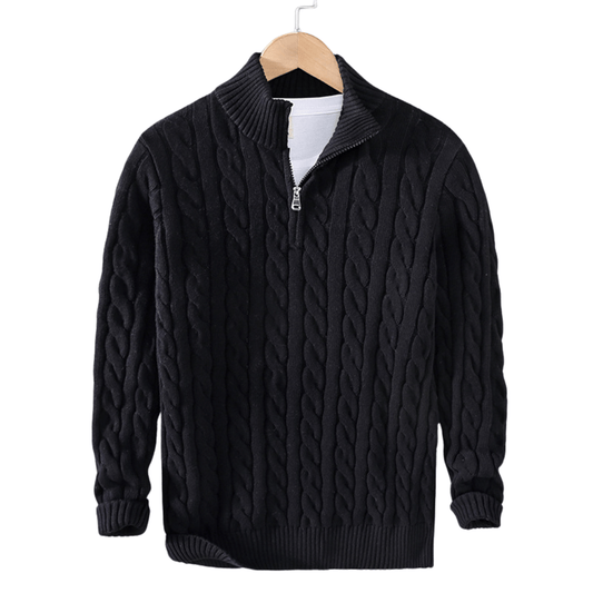 Jonas – Stylish knitted sweater with half-zip and fashionable high collar