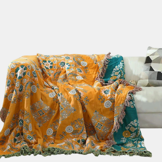 Stylowy boho żakardowy wzór w kratę wykonany z miękkiej bawełny - idealny na przytulne atmosfery