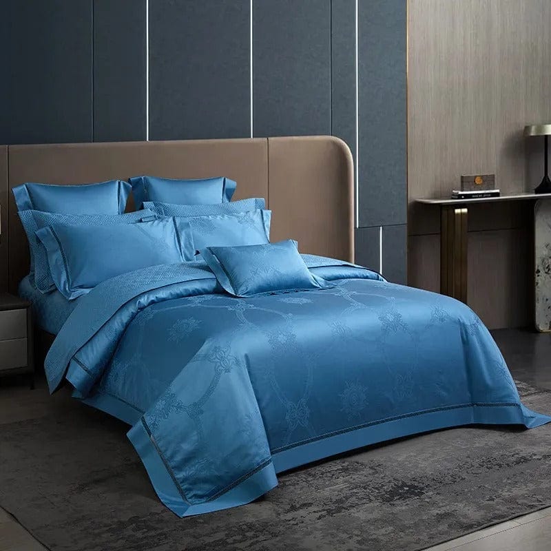 Luksusowy niebieski komplet poszwy na kołdrę z egipskiej bawełny – 200x230 cm z 2 eleganckimi poszewkami na poduszki