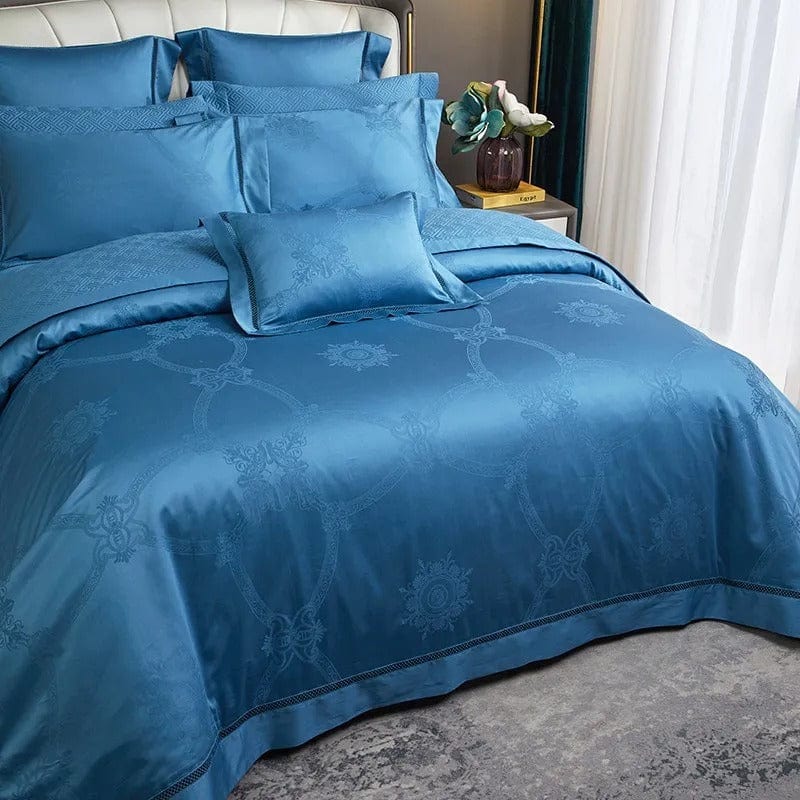 Luksusowy niebieski komplet poszwy na kołdrę z egipskiej bawełny – 200x230 cm z 2 eleganckimi poszewkami na poduszki