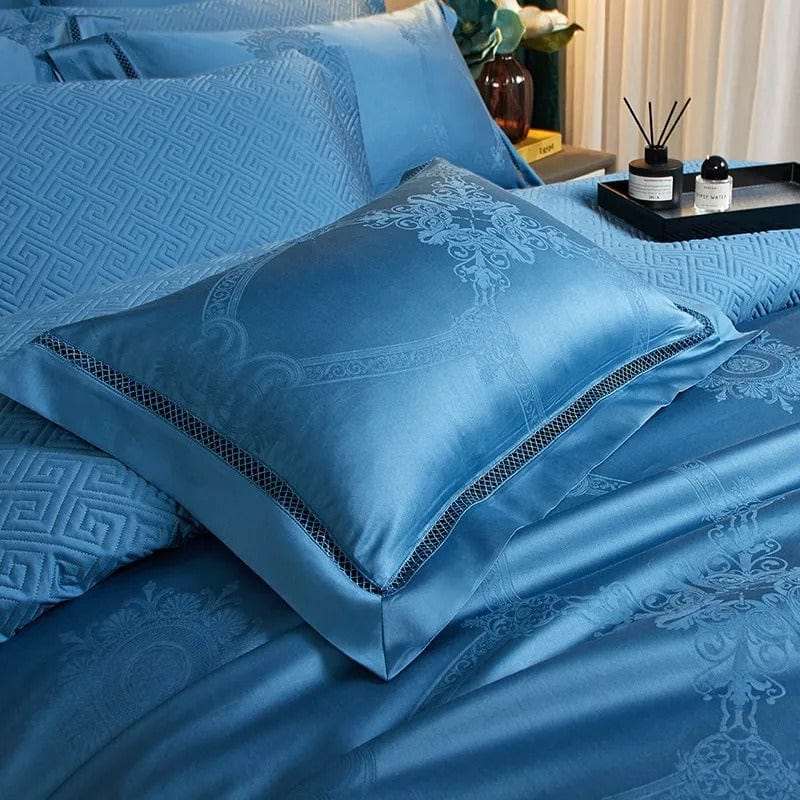 Luksusowy niebieski komplet poszwy na kołdrę z egipskiej bawełny – 200x230 cm z 2 eleganckimi poszewkami na poduszki
