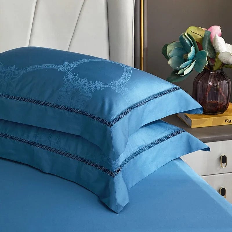 Luksusowy niebieski komplet poszwy na kołdrę z egipskiej bawełny – 200x230 cm z 2 eleganckimi poszewkami na poduszki