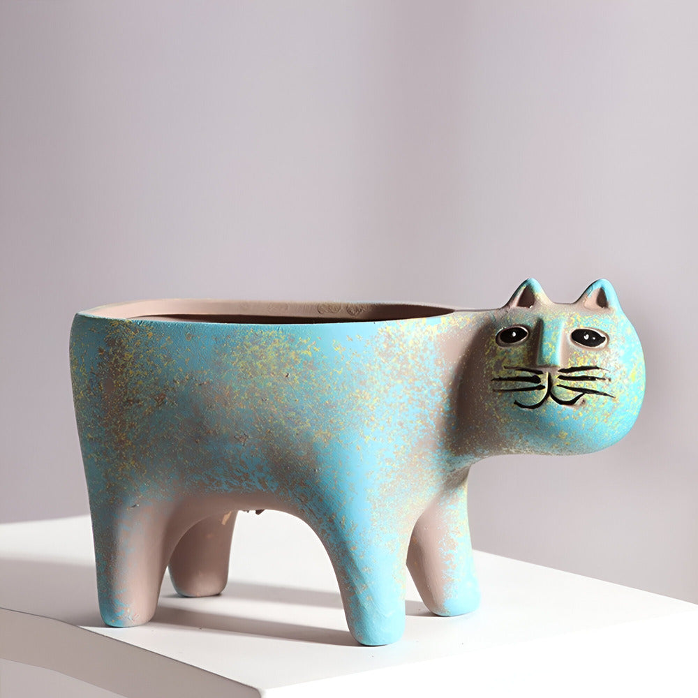 Lunavelle - Zapierająca dech w piersiach ceramiczna doniczka z urzekającym wzorem kota do Twojej kolekcji ogrodowej