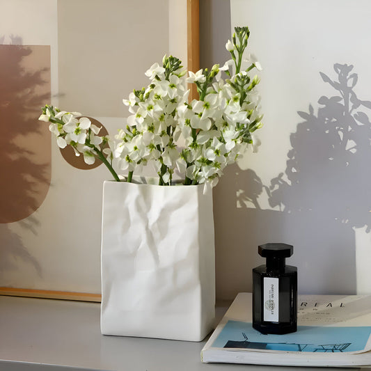 Celorie - Stylowa nowoczesna ceramiczna waza z wzorem torby papierowej