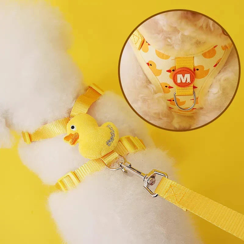 Uroczy zestaw szelek i smyczy z kreskówkowymi motywami dla szczeniąt