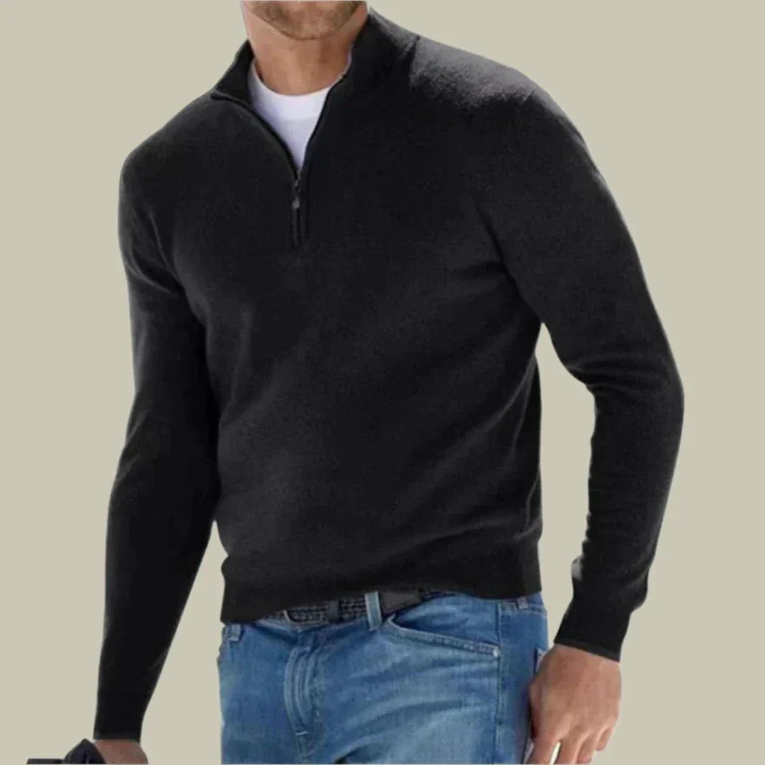 Malte - Elegant classic polo sweater with practical zipper